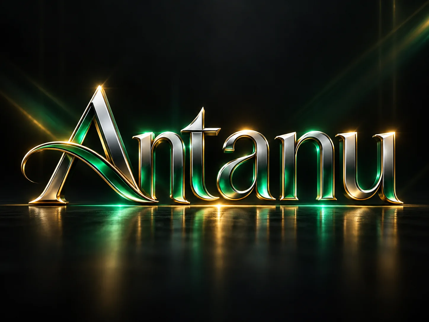 Antanu lettering reflected in night light